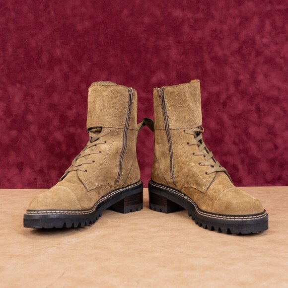 See by Chloe Wmn Mallory Military Green Suede Lace-up Moto Biker Boots 8US EUR38 - Picture 2 of 8